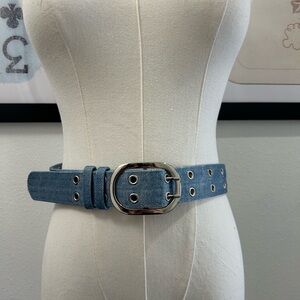 Edgy Blue Denim Belt with Silver Buckle